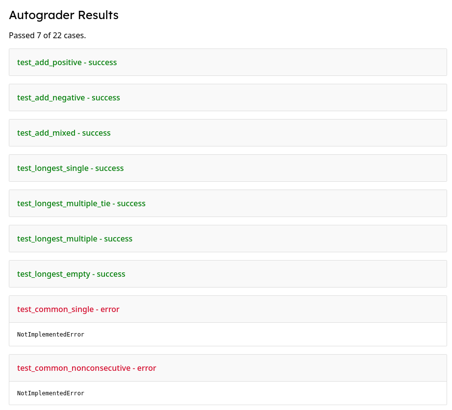 test results page with 7 of 22 cases passed