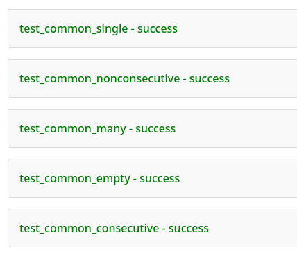 partial results page with common test cases, all successful